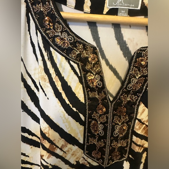 JM collection from Macy’s tunic. Zebra print w beading detail. Medium - Picture 4 of 5